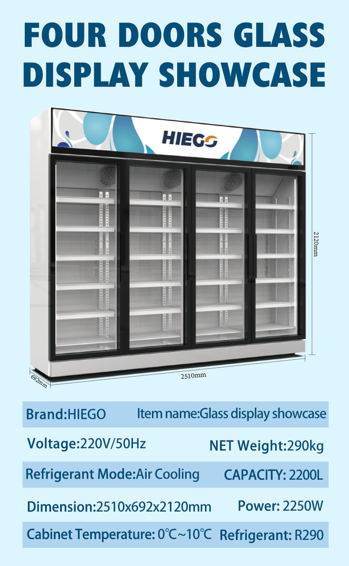 Temperatura de cristal doble del refrigerador 980L R290 de la exhibición de la puerta de la refrigeración por aire sola 10