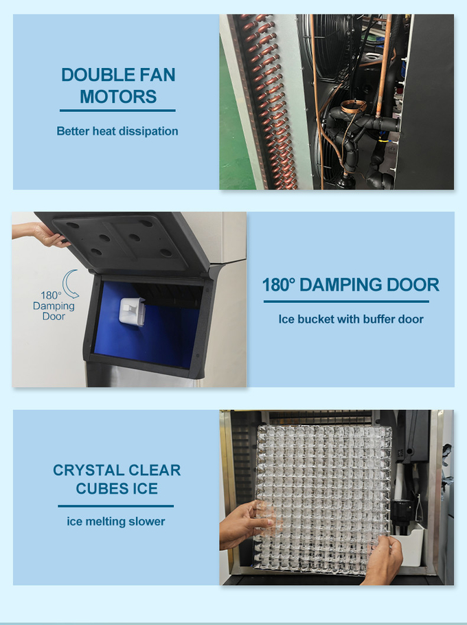 Fabricante comercial de limpieza automático industrial del cubo de hielo de la máquina de hielo de R404a que mide el tiempo 200KG 2