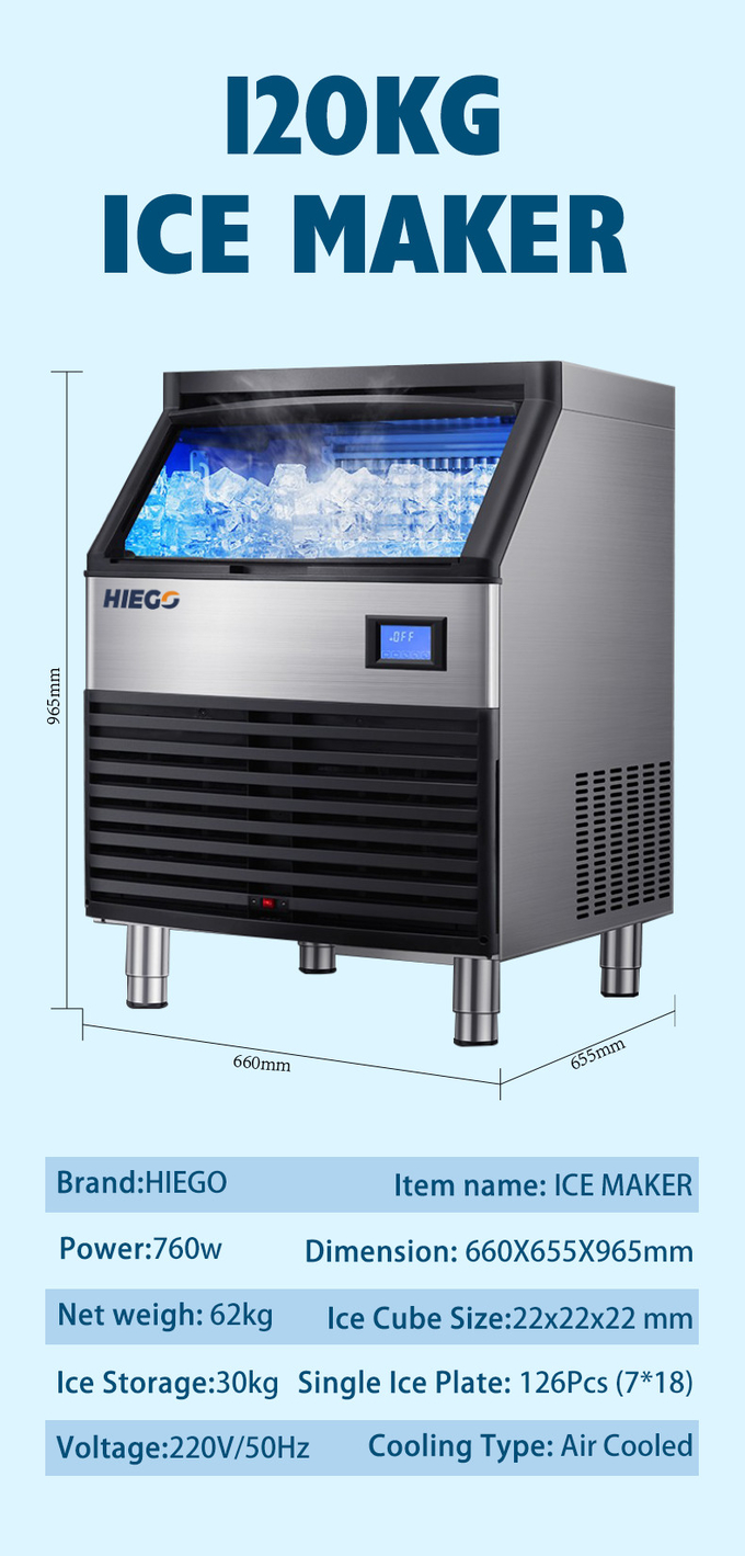 Máquina para hacer cubitos de hielo de 80,90 kg de alto rendimiento y grado alimenticio, máquina para hacer hielo completamente automática de 120 kg y 100 kg 7