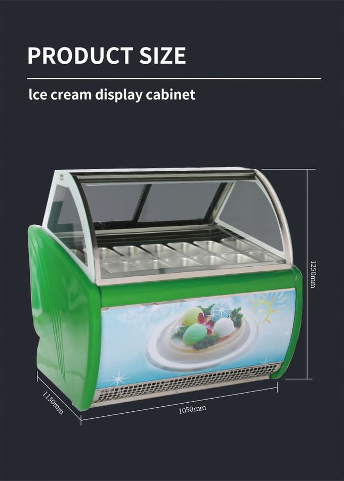 Gabinete de exhibición de helado de 50-60 Hz Gabinete de exhibición de helado de vidrio curvo 10