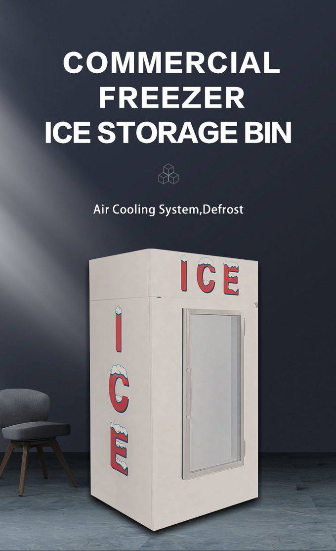 Descongelación automática de pared fría Exhibidor de hielo para exteriores Gabinete de helados de vidrio Acero inoxidable 0