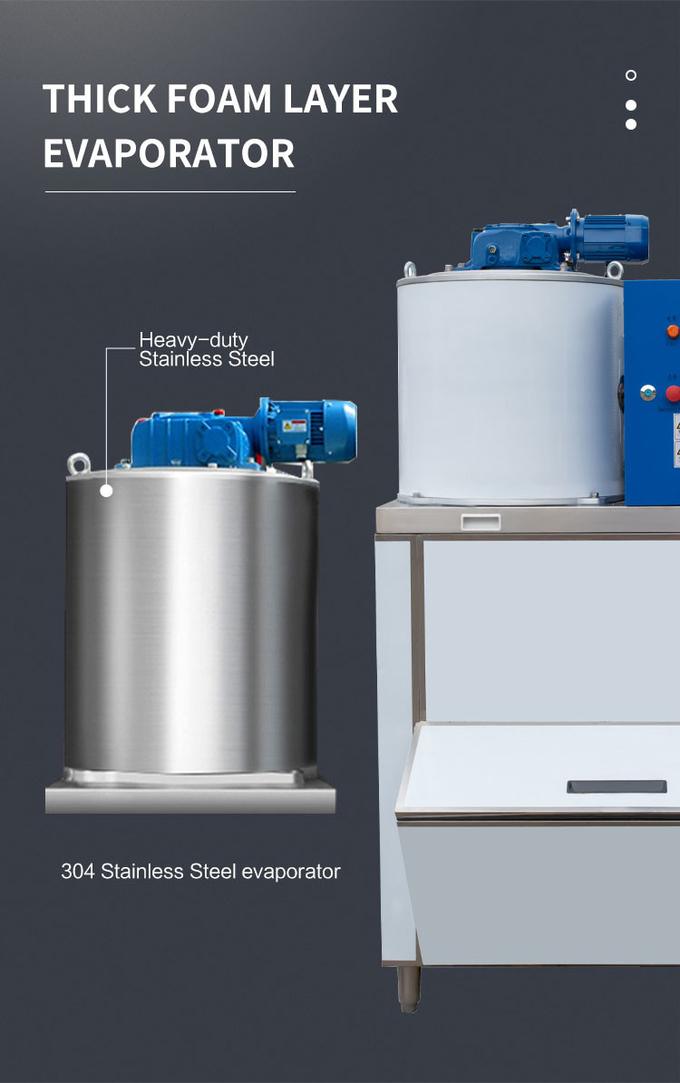 Máquina de hielo en escamas de agua de mar 300kg/24h, fabricante comercial de cono de nieve congelada de acero inoxidable 3