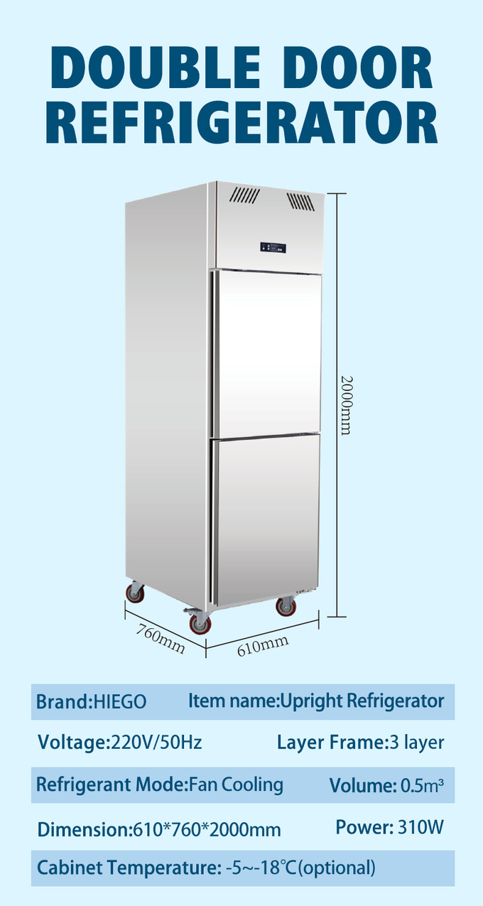 equipo de refrigeración comercial del congelador vertical de las puertas dobles de 210W 500L 0