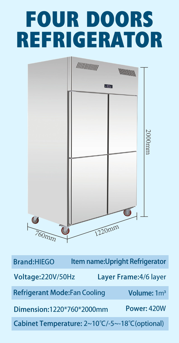 refrigerador vertical comercial 500L para el equipo de la cocina del restaurante del hotel 9