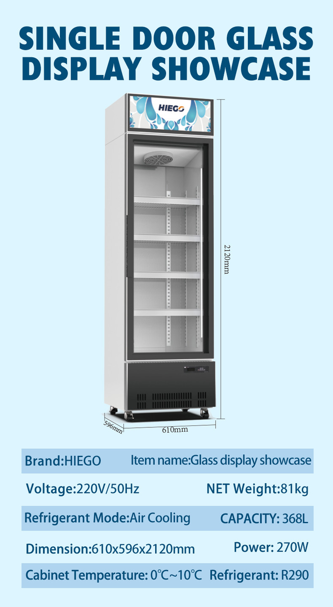 Uno tapa en refrigerador comercial de la puerta del refrigerador vertical de cristal de la exhibición 0
