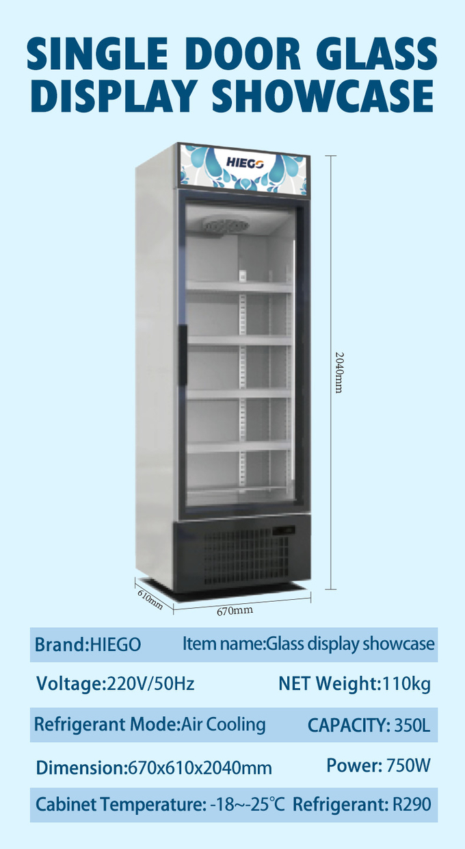 Temperatura de cristal doble del refrigerador 980L R290 de la exhibición de la puerta de la refrigeración por aire sola 7