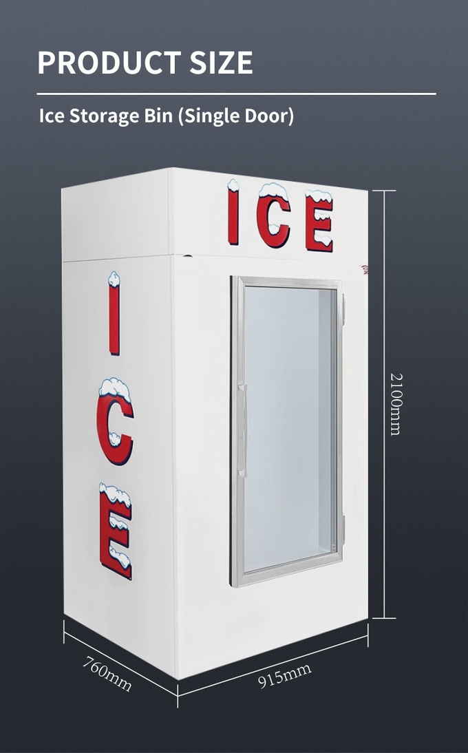 Descongelación automática de pared fría Exhibidor de hielo para exteriores Gabinete de helados de vidrio Acero inoxidable 6