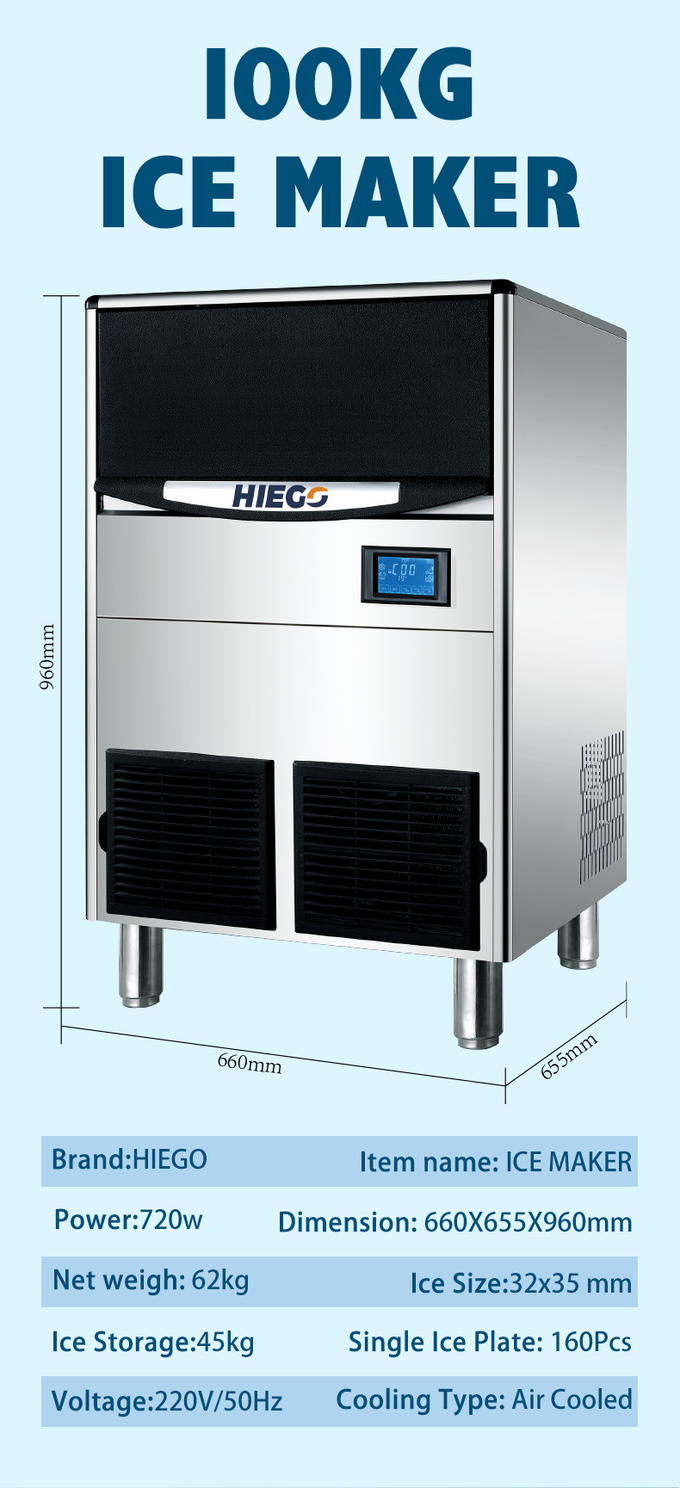máquina de hielo clara R404 45kg de la máquina de hielo de la media luna 100KG/24Hr para el anuncio publicitario 12