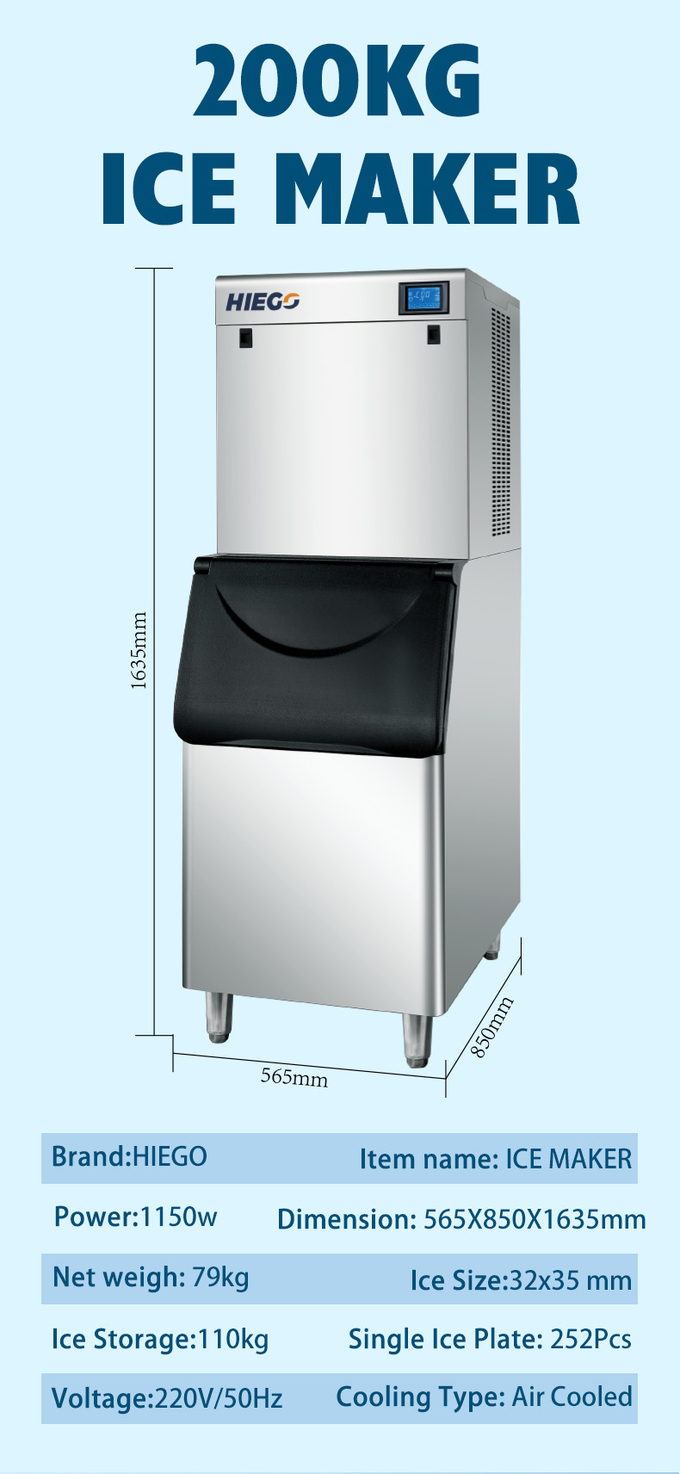 Máquina de hielo en forma de media luna de 150 kg Capacidad diaria R404 Máquina de hielo de media luna 10