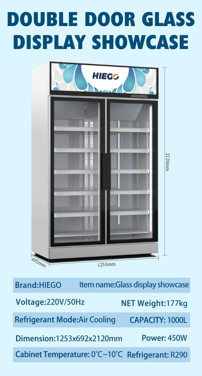 Refrigeración por aire verticalmente 2 control de la temperatura de cristal del refrigerador 800L Digitaces de la exhibición de la puerta 9