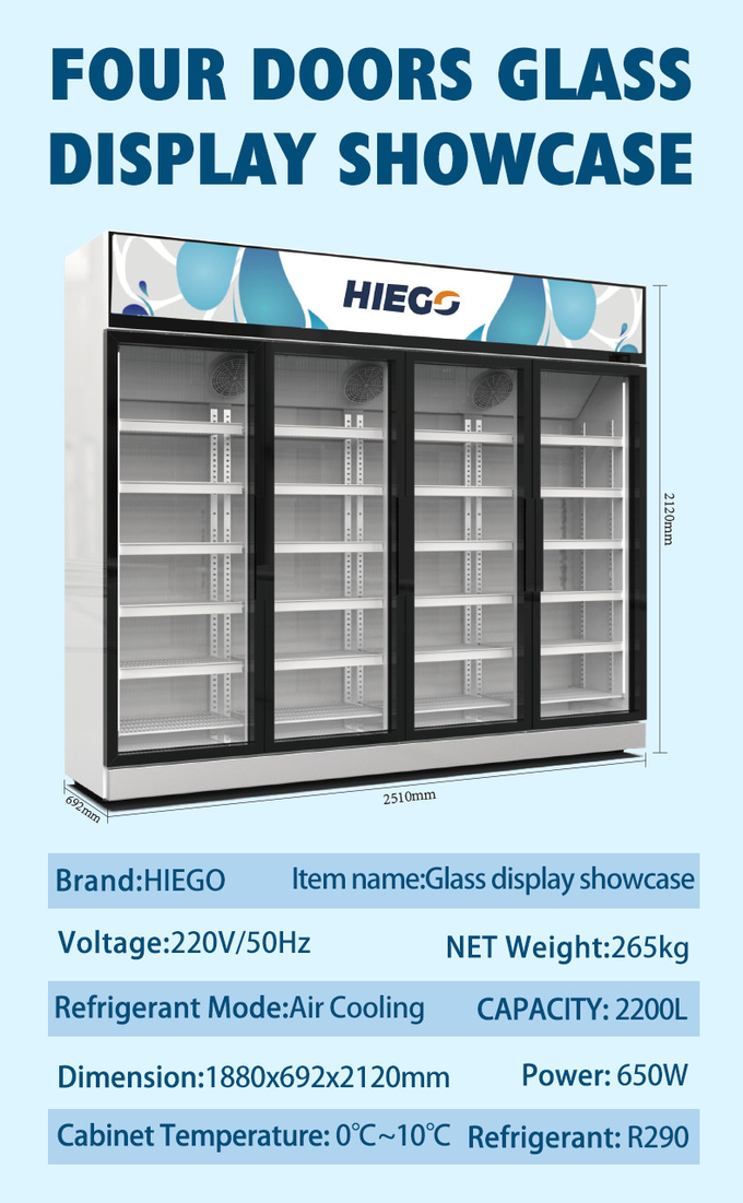 Refrigeración por aire verticalmente 2 control de la temperatura de cristal del refrigerador 800L Digitaces de la exhibición de la puerta 11