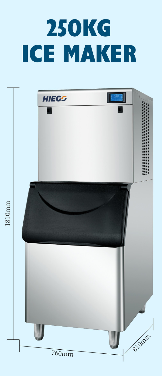 Máquina de hielo automática 250KG/24H 22x22x22mm Máquina de hielo comercial con contenedor 150kg 8