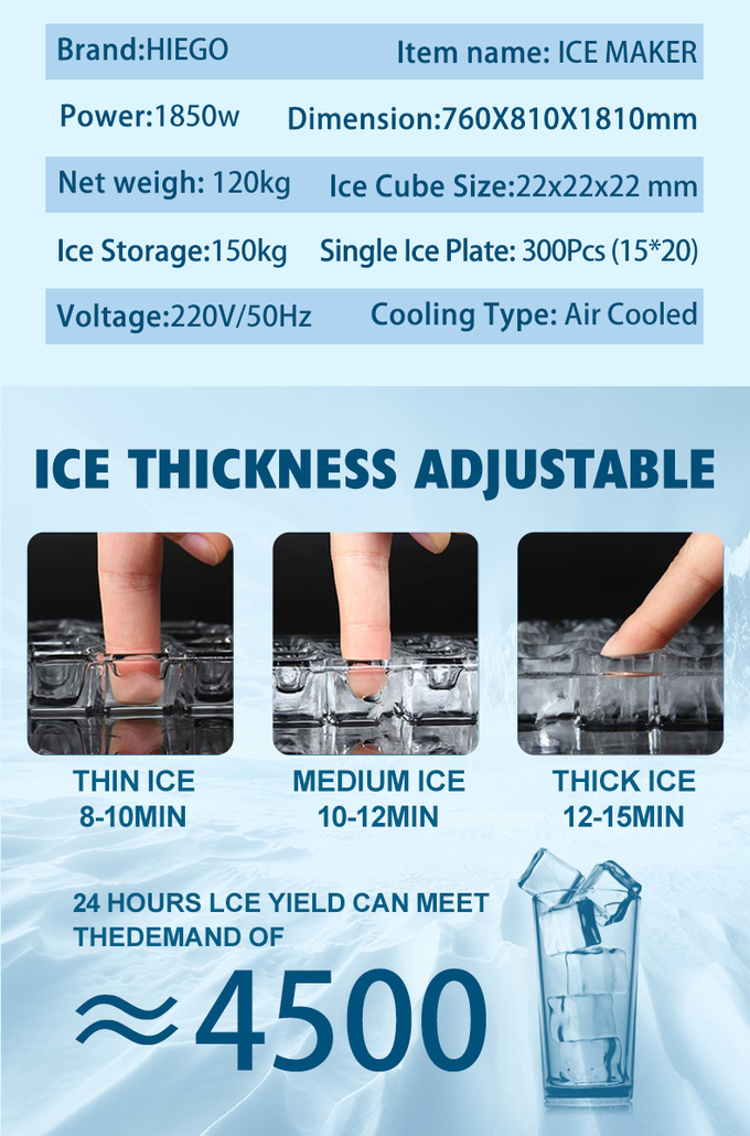 Automático lleno comercial de la refrigeración por aire del fabricante de hielo del cubo 300Kg R404a 8