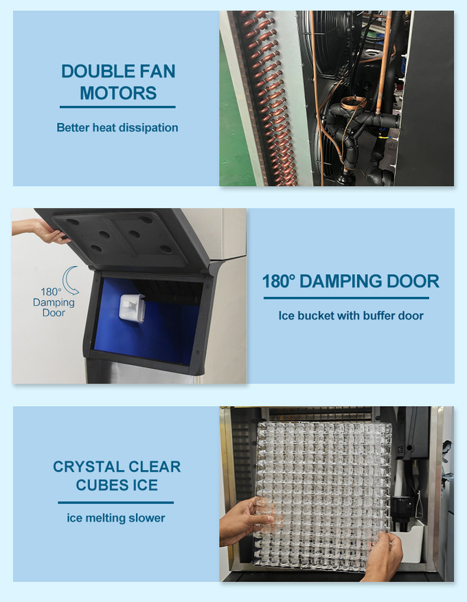 Automático lleno comercial de la refrigeración por aire del fabricante de hielo del cubo 300Kg R404a 3