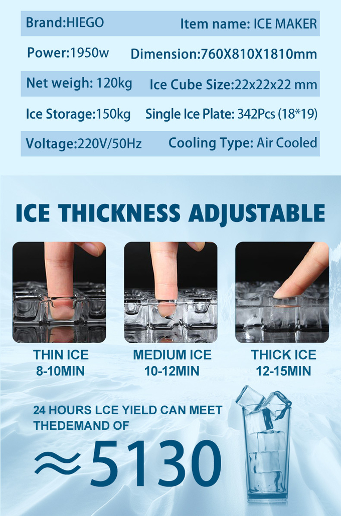 capacidad grande de la salida 150kg de la máquina de hielo automática de 400kg R404a alta 8