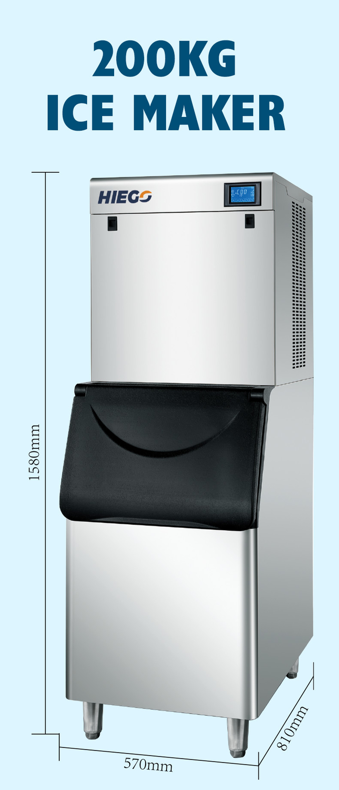Máquina de hielo comercial de 450 libras, 200 kg, cubo de almacenamiento eléctrico para hacer cubitos de hielo, 1100 kg 7