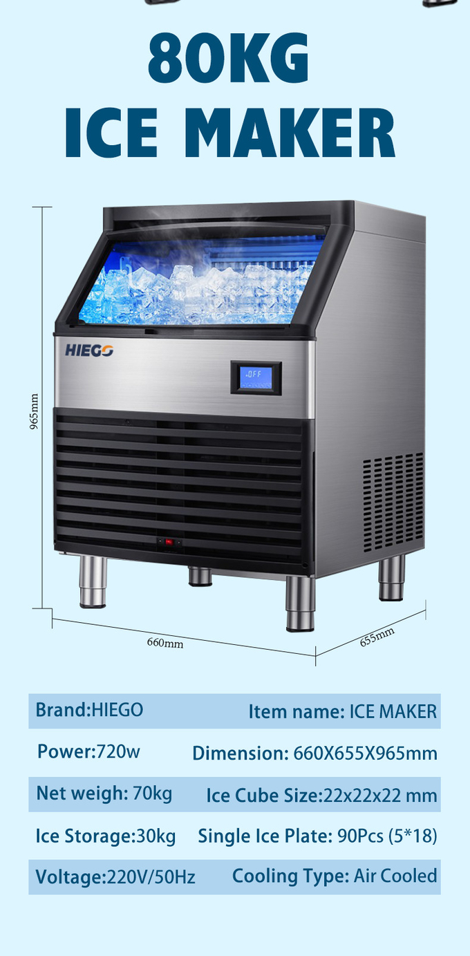 Máquina para hacer cubitos de hielo de 80,90 kg de alto rendimiento y grado alimenticio, máquina para hacer hielo completamente automática de 120 kg y 100 kg 0