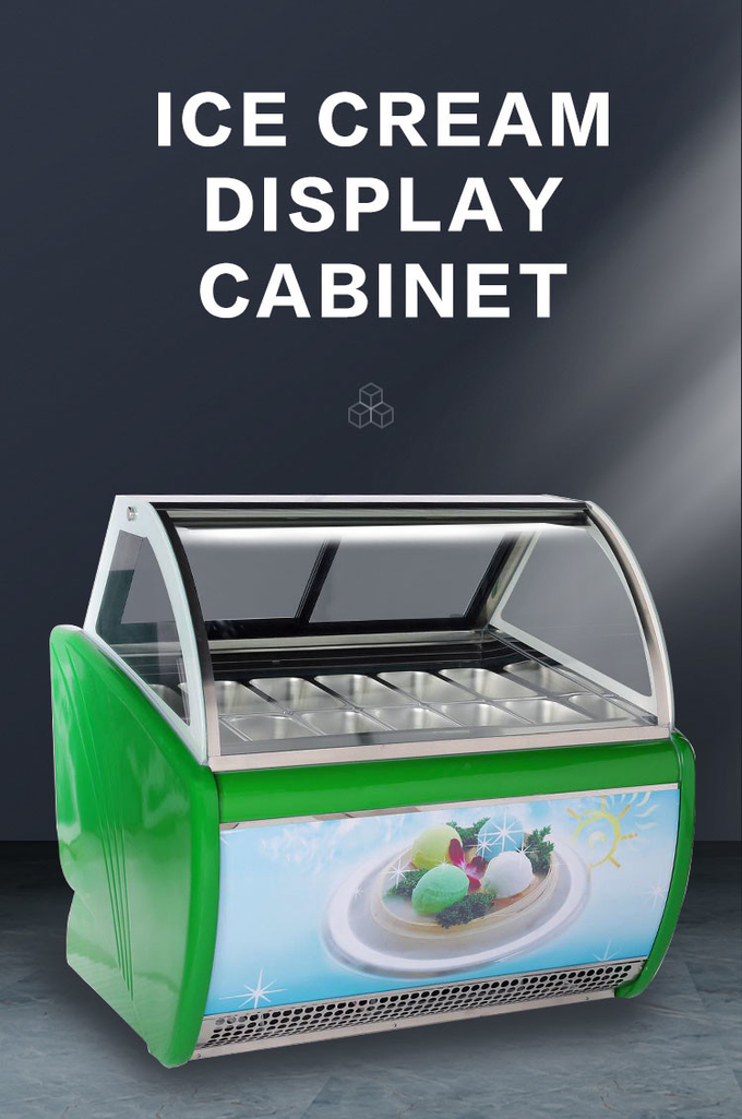 Gabinete de exhibición vertical del helado, gabinete de inmersión duro curvado del helado de la encimera 0