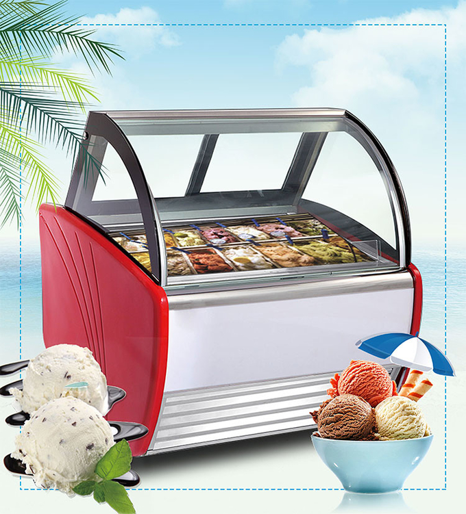 Gabinete de exhibición de helado de 50-60 Hz Gabinete de exhibición de helado de vidrio curvo 0