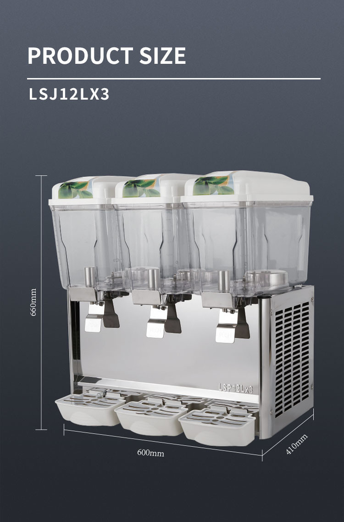 Máquina portátil del refrigerador del jugo de fruta del acero inoxidable del dispensador del jugo de 36l 3 tanques 0