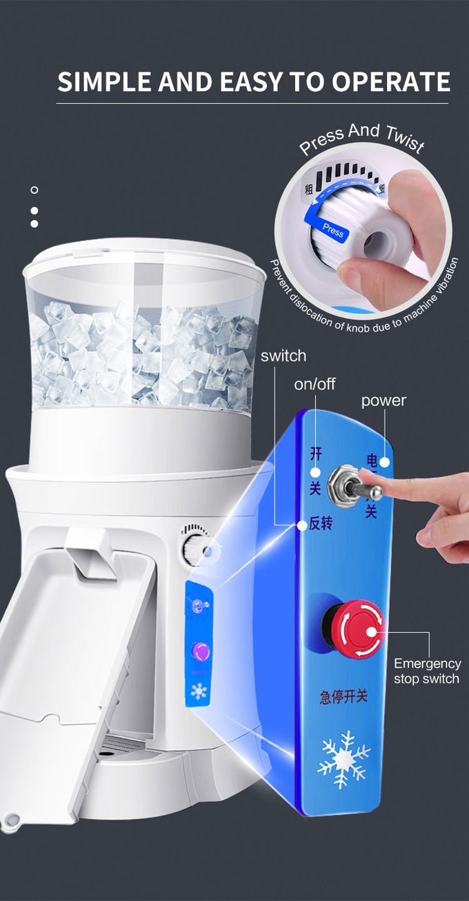máquina de afeitar eléctrica de la tolva de la máquina 400W de la máquina de afeitar del hielo del cubo de hielo 320RPM 680kgs por hora 4