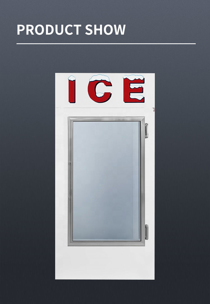 Descongelación automática de pared fría Exhibidor de hielo para exteriores Gabinete de helados de vidrio Acero inoxidable 3