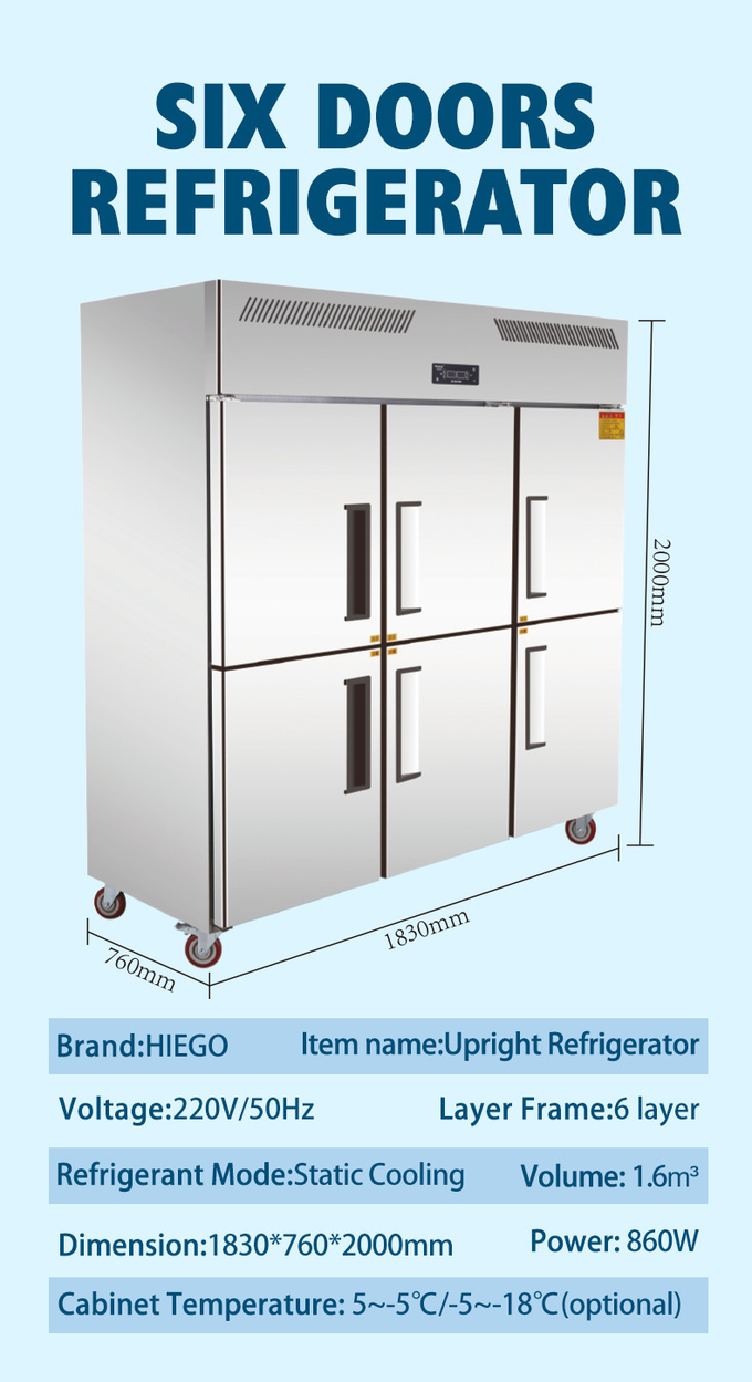 el congelador de acero inoxidable 1000L para las puertas de la carne 4 aviva el refrigerador vertical de enfriamiento de la cocina 10